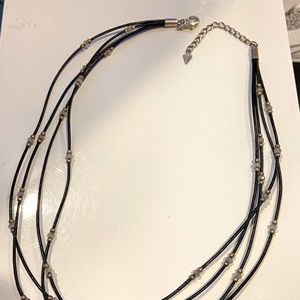 Silpada Necklace SS .925 CZ Black Leather Cord